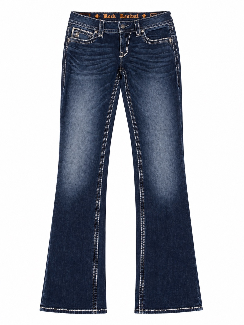 Rock Revival Navy Flare Jeans with Contrast Stitching